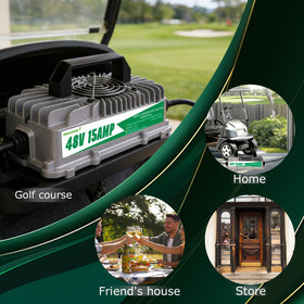 Green Orange EZGO 900W charger delivers fast charging for 48V carts.