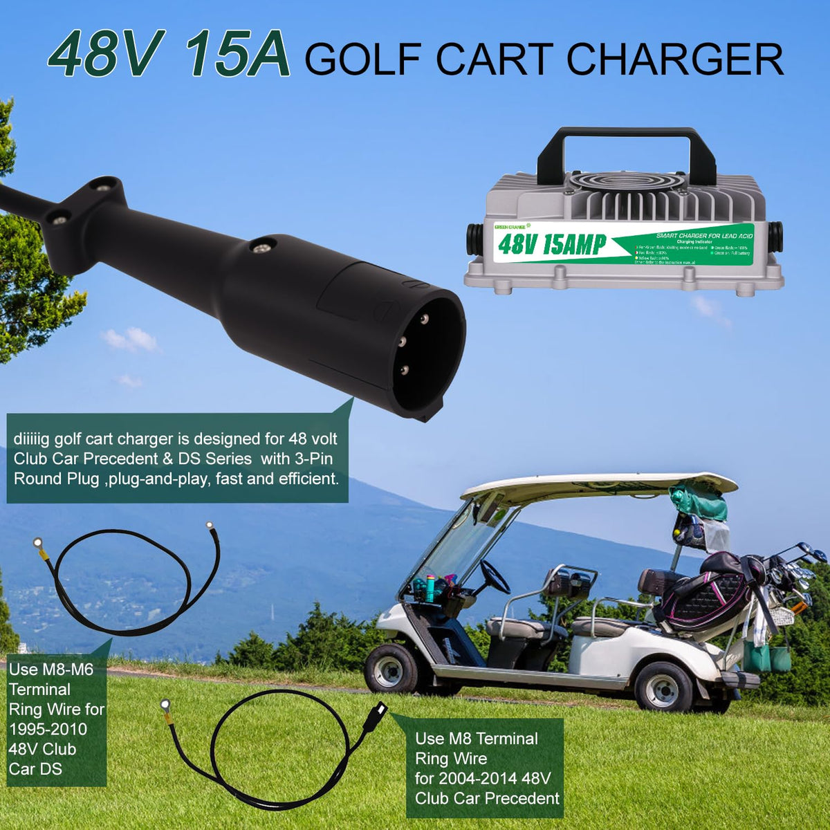 Green Orange EZGO IP67-rated charger suitable for harsh environments.