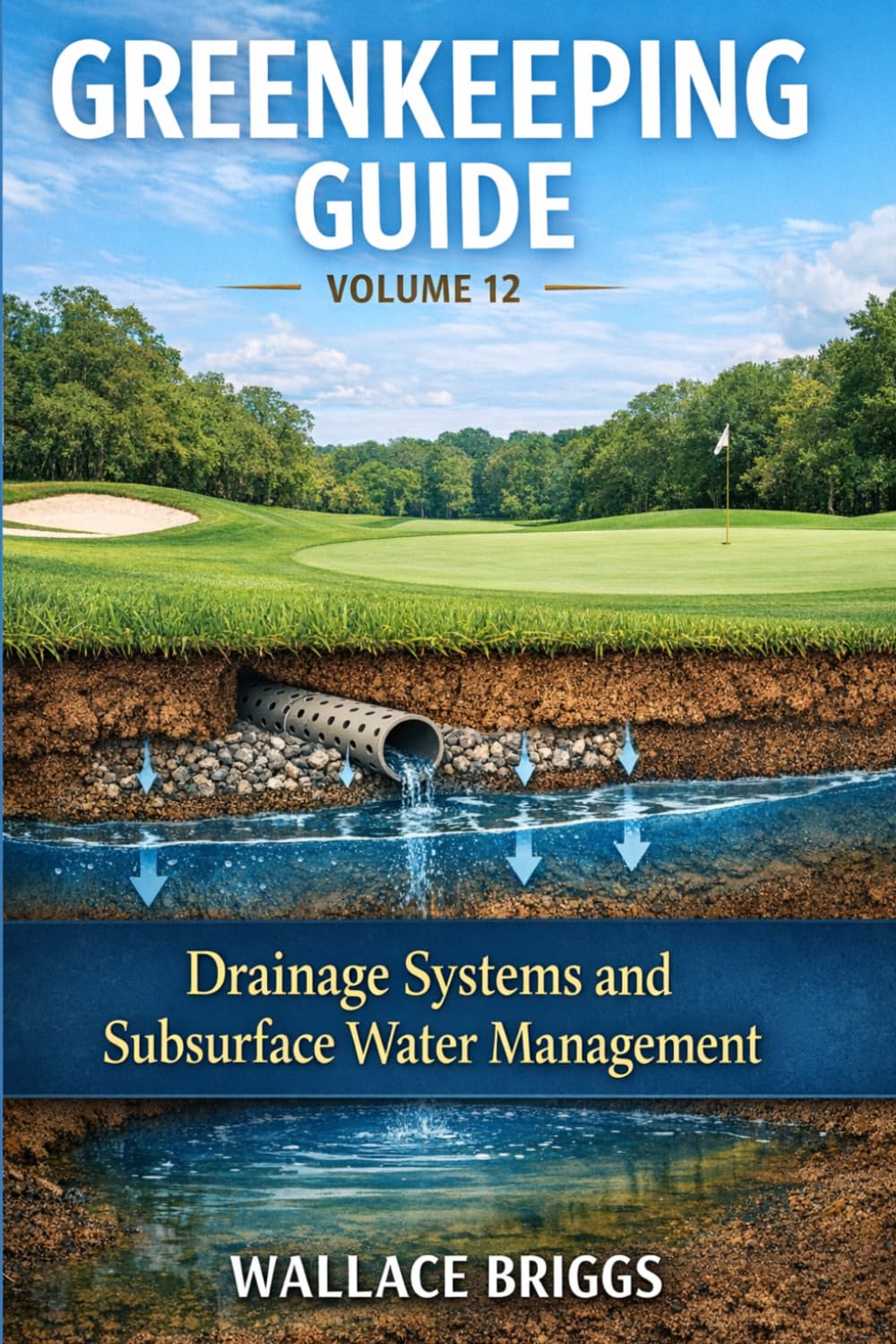 Greenkeeping Guide Volume 12 cover highlights drainage and subsurface water management for turf care.