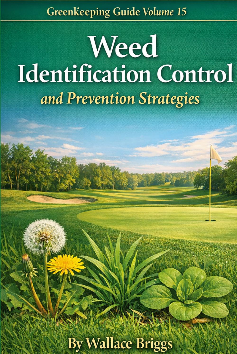 Greenkeeping Guide Volume 15 cover illustrating weed identification for turf managers, aiding early detection and prevention planning.