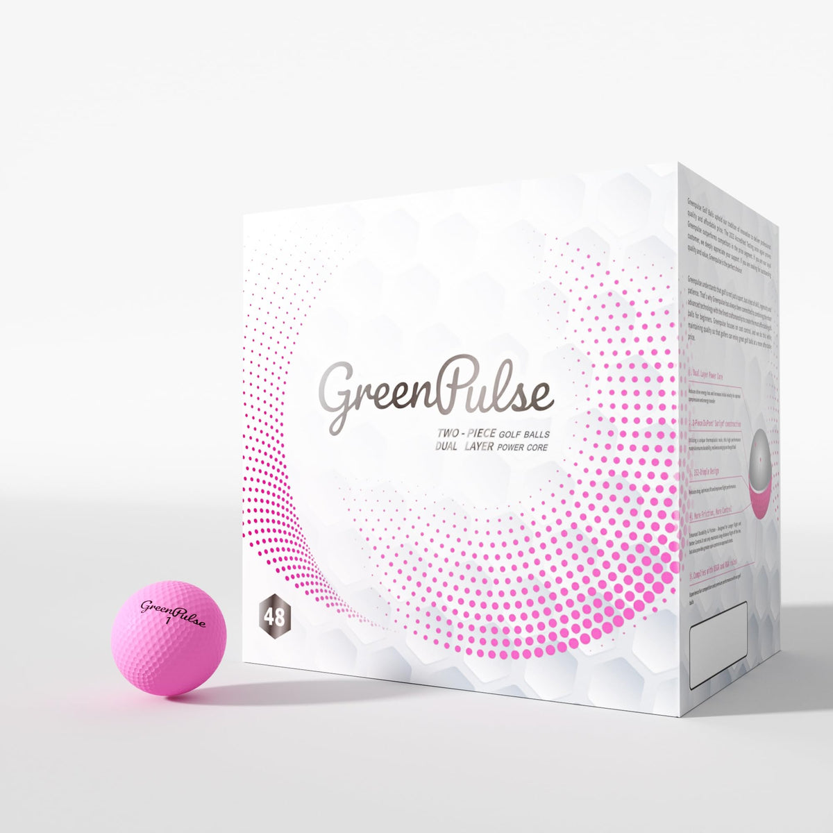 GREENPULSE Drive+ Distance golf balls in pink with 48-pack for easy finding and dependable distance