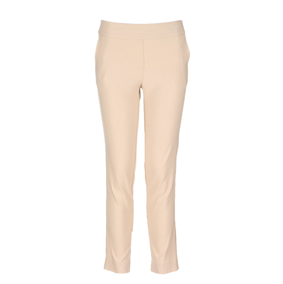 Greg Norman Collection women's slimming pant in stone, front view, offering a flattering fit and moisture-wicking fabric