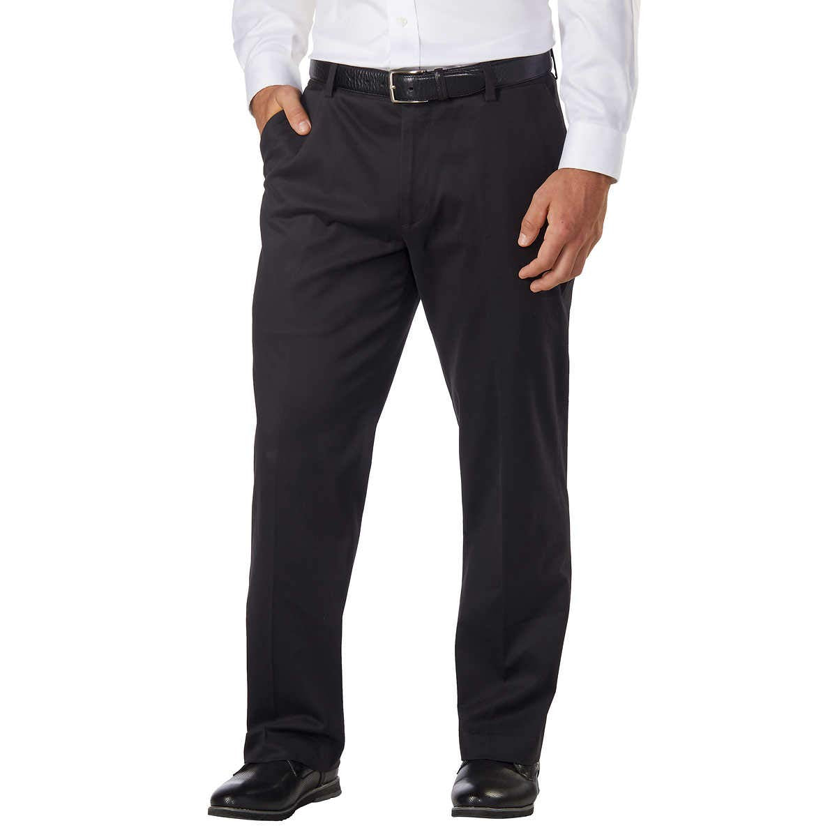 Greg Norman Men's Ultimate Classic Travel Pant front view in black, built for versatile travel comfort.