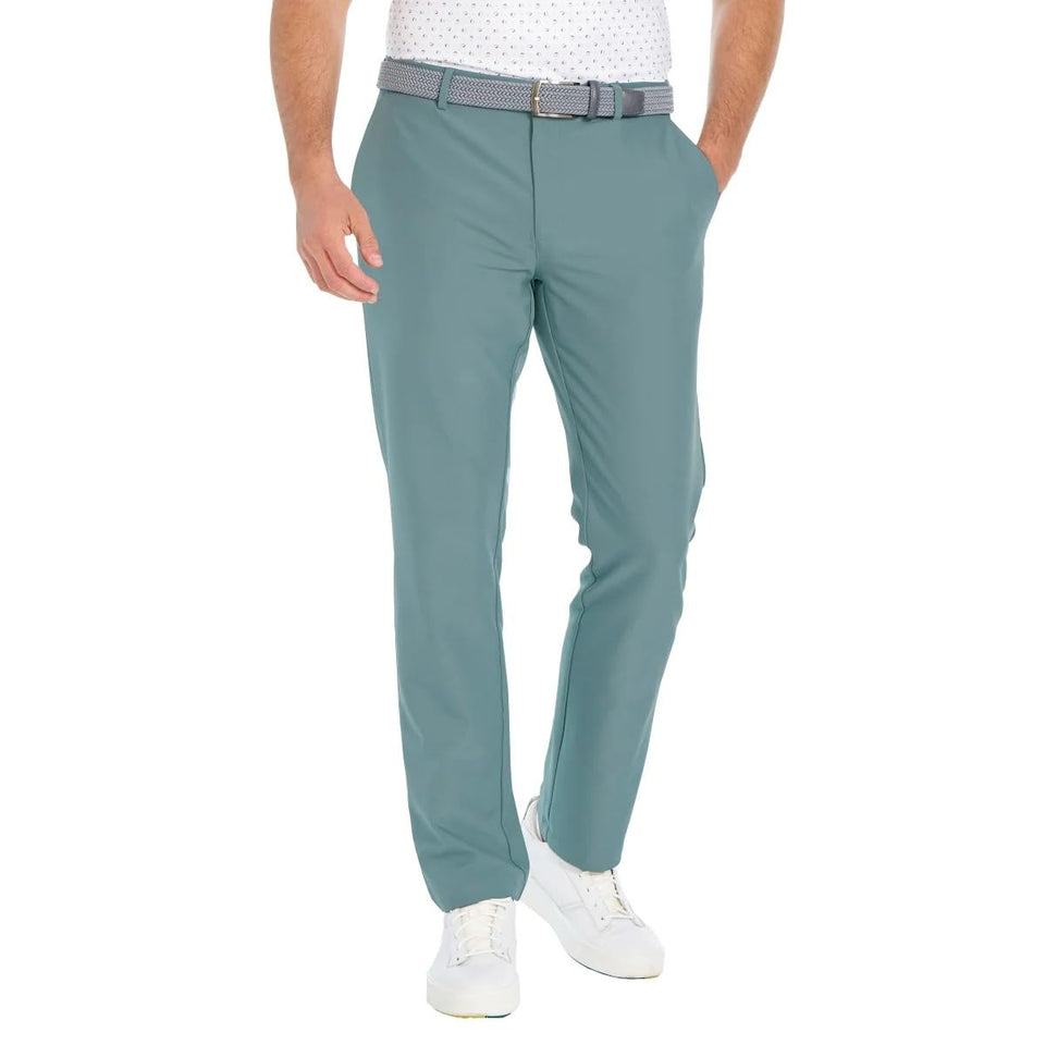 Greg Norman ML75 chino pant front view in green for versatile daily wear.
