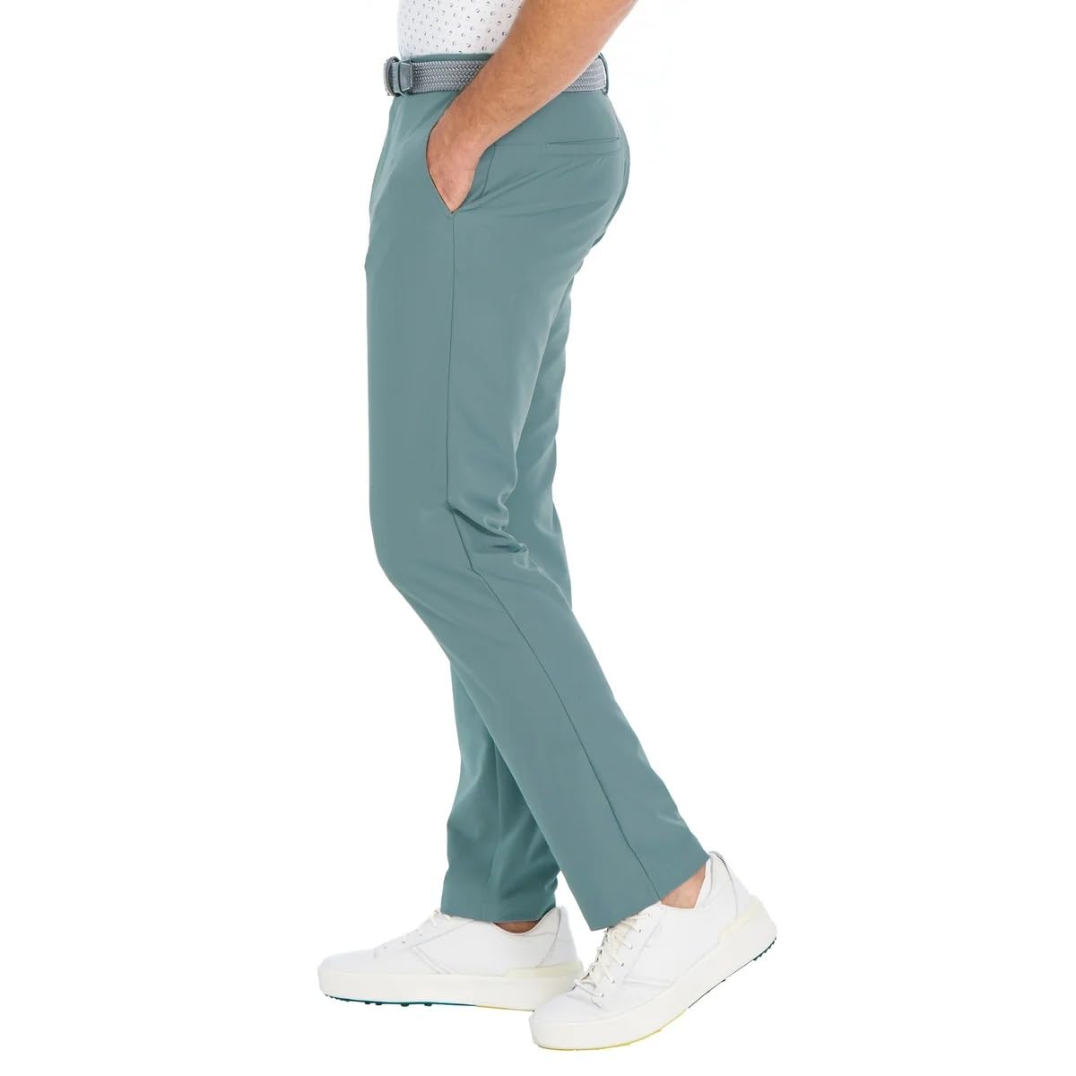 Greg Norman ML75 waistband detail in green emphasizes fit and stretch.