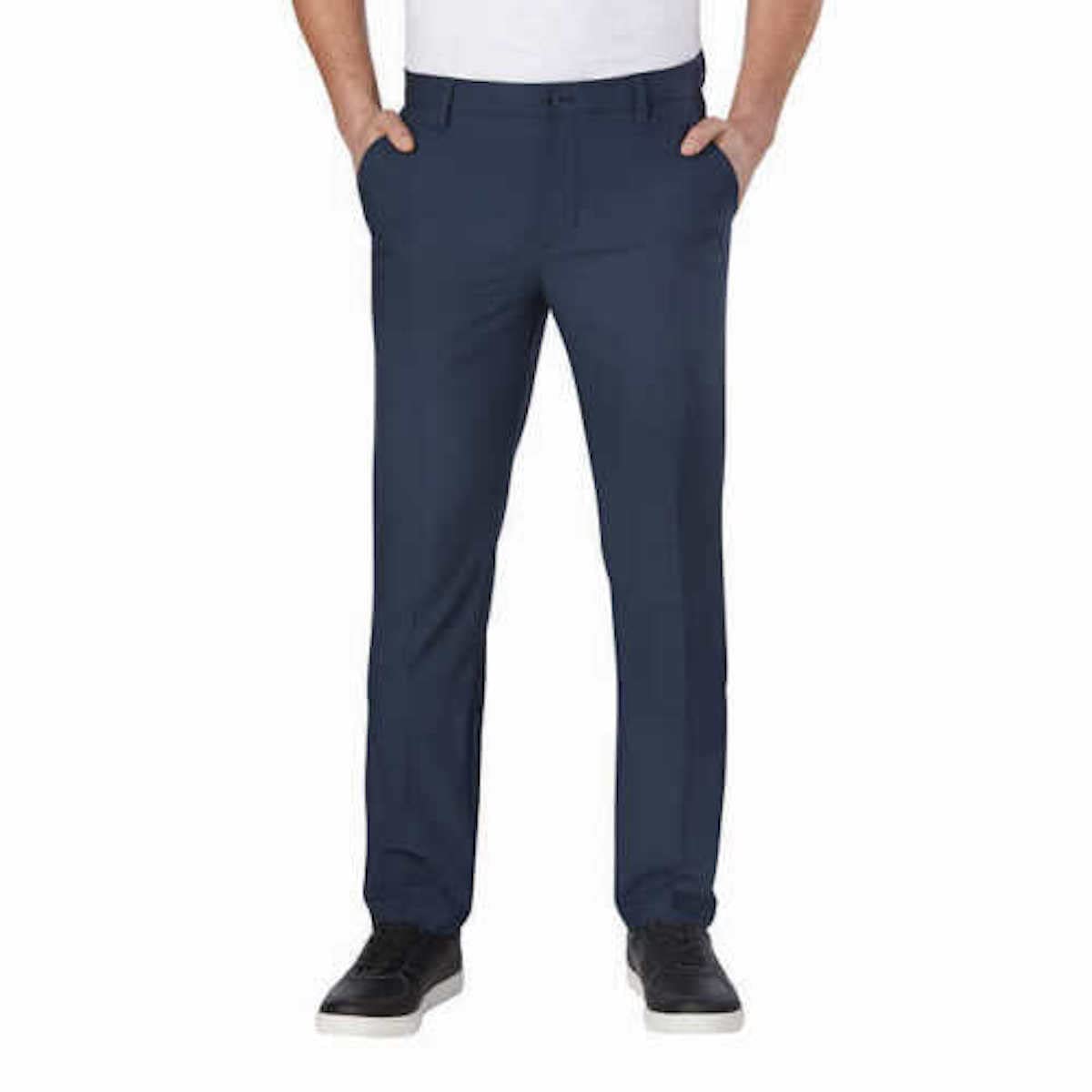 Greg Norman ML75 Pant front view, navy, versatile for golf and casual wear.