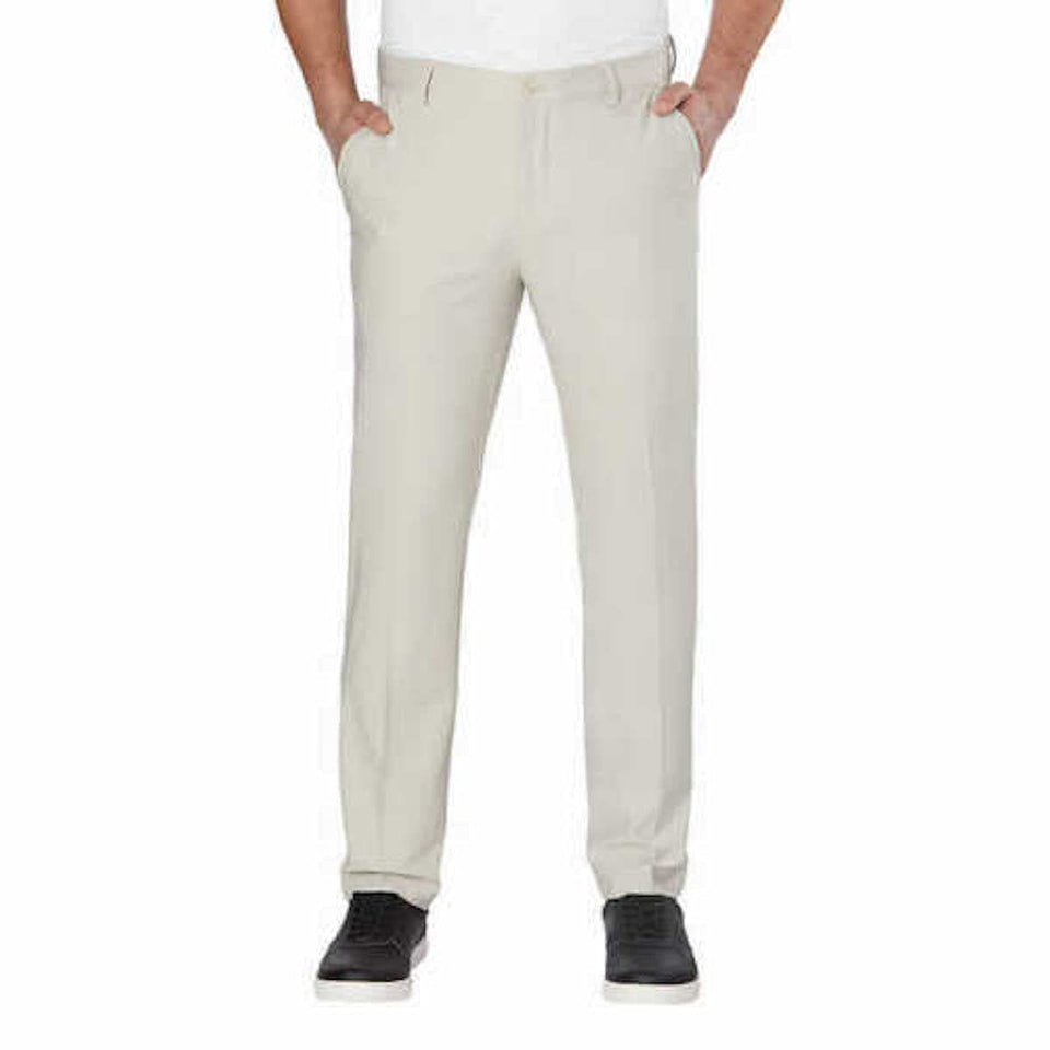 Greg Norman ML75 pant front view in stone color for versatile everyday wear