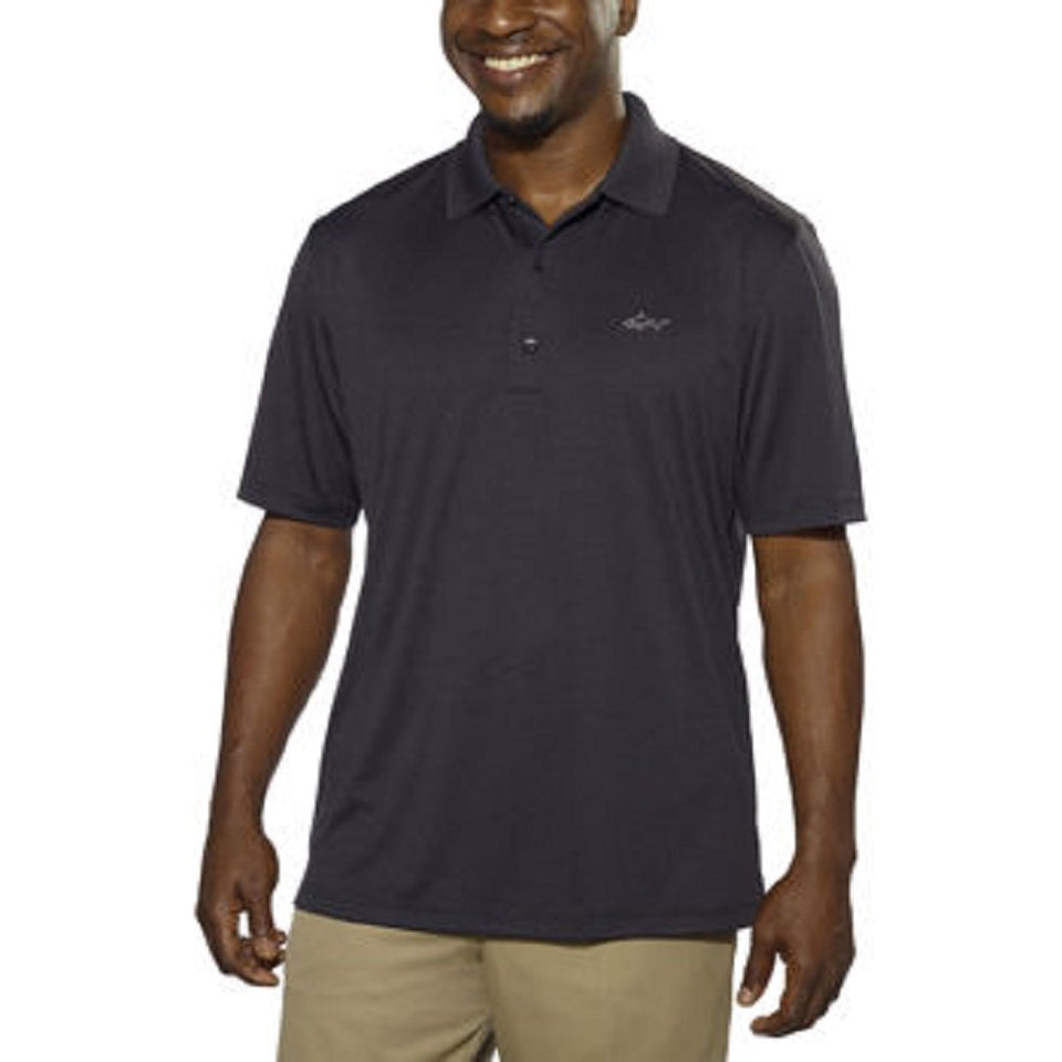 Greg Norman ML75 polo front view in black for versatile on-course performance
