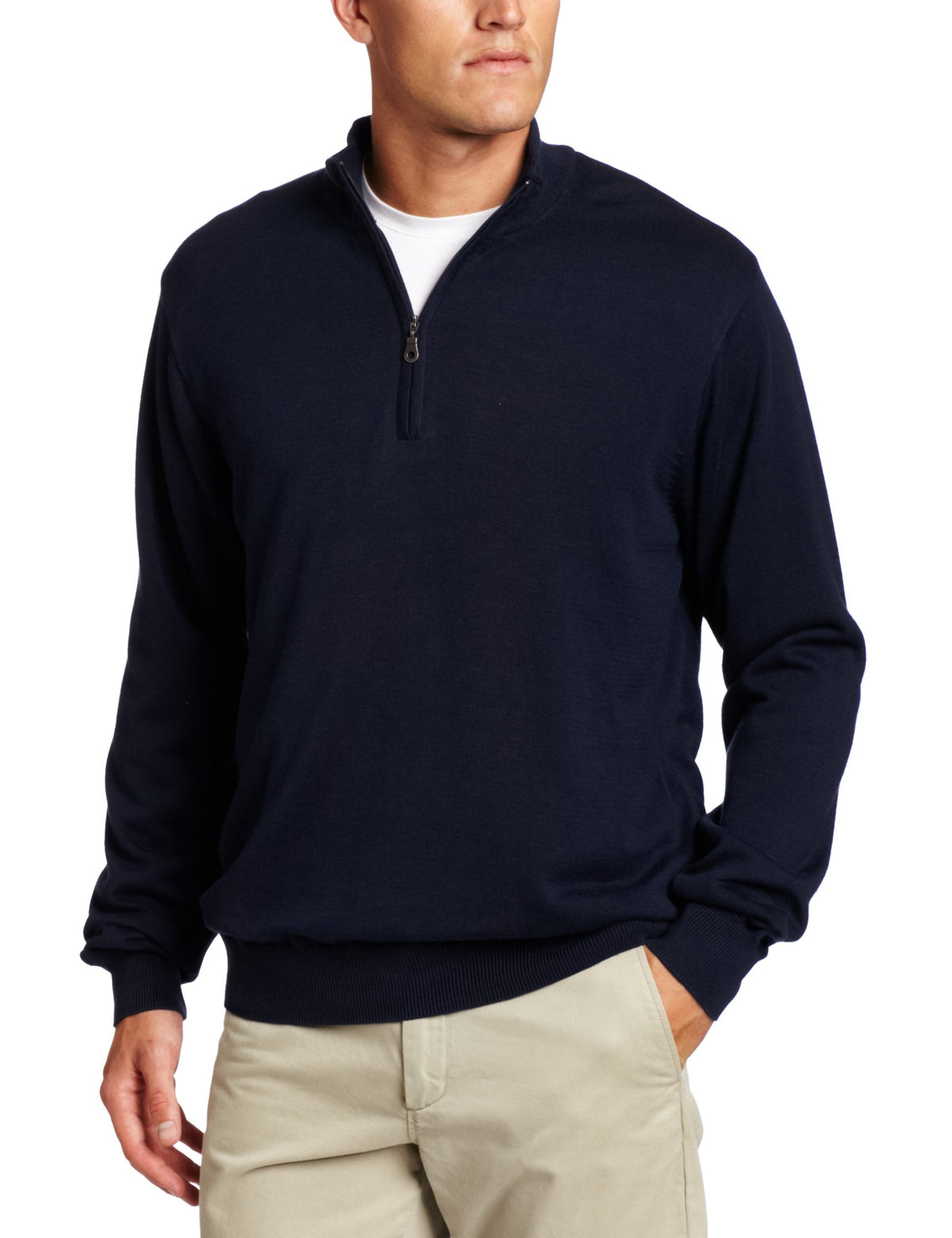 Greg Norman Pima sweater quarter-zip navy for comfortable layering.