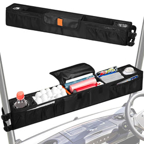 Grekos front basket installed on golf cart keeps essentials organized during rounds