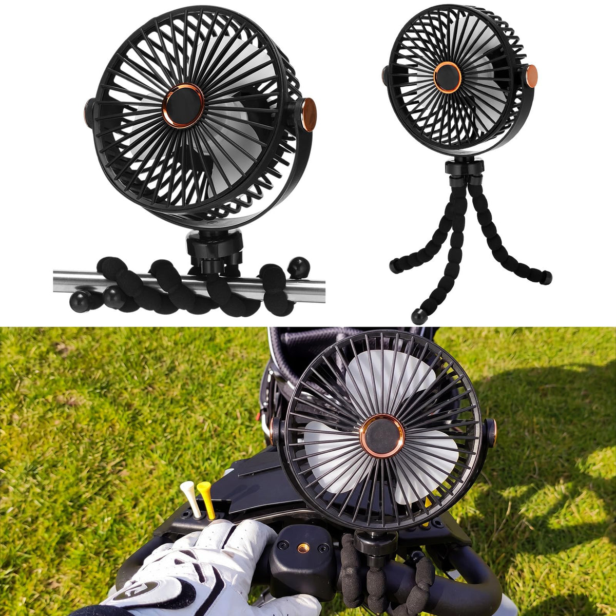 Grinsvalley golf-cart fan clip attachment delivering cooling on the go.