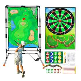 grnpeak golf chipping stand in action for backyard practice and family fun