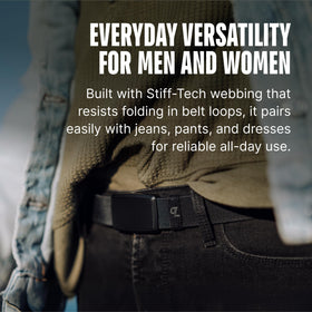 Groove Life belt featuring stiff-tech webbing demonstrates durability and crease resistance.