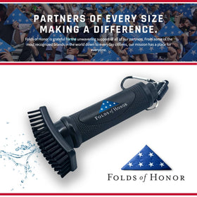  Grooveit Folds of Honor Edition magnet-secured brush attached to golf bag for quick access.