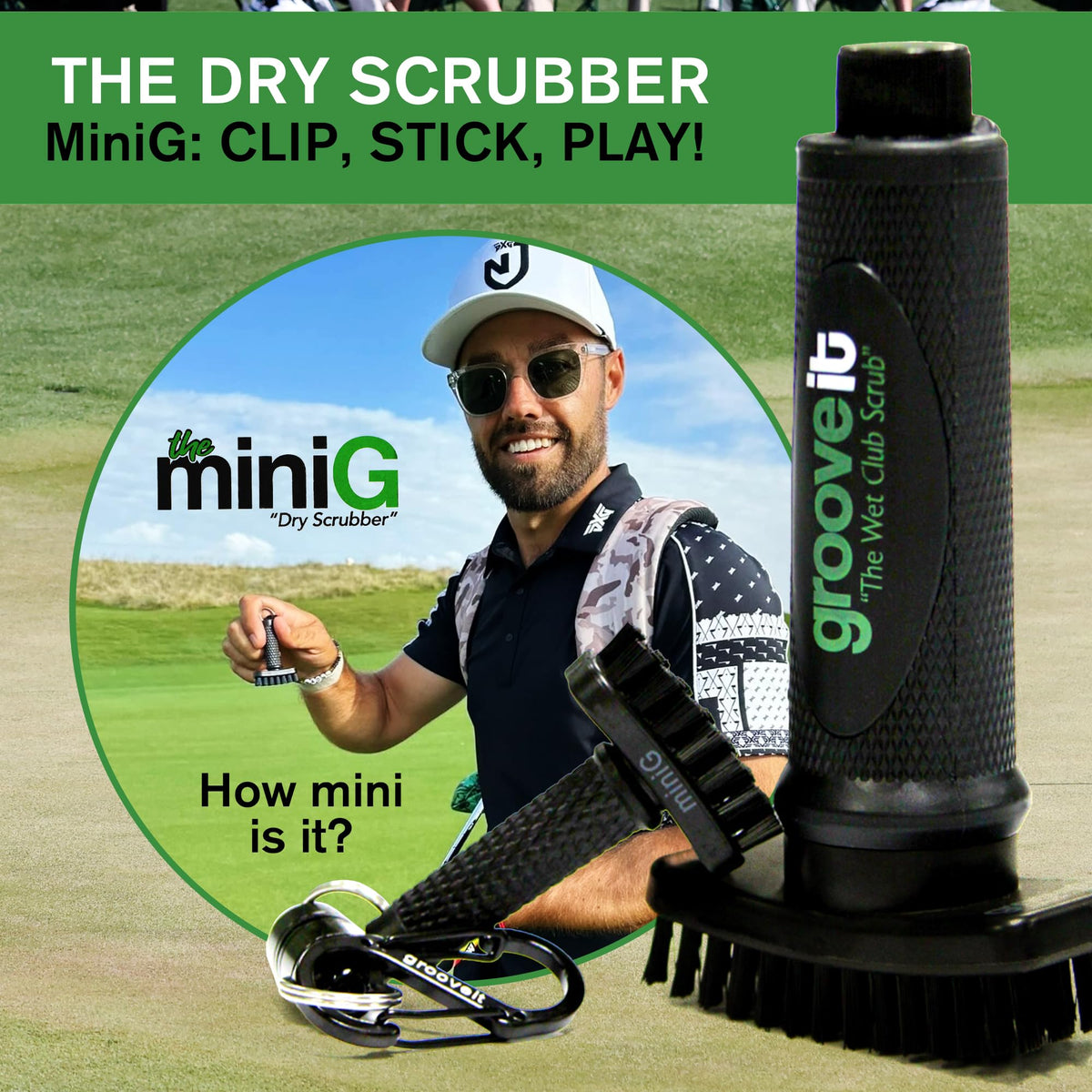 Compact MiniG fits easily into any golf bag for on-course use.