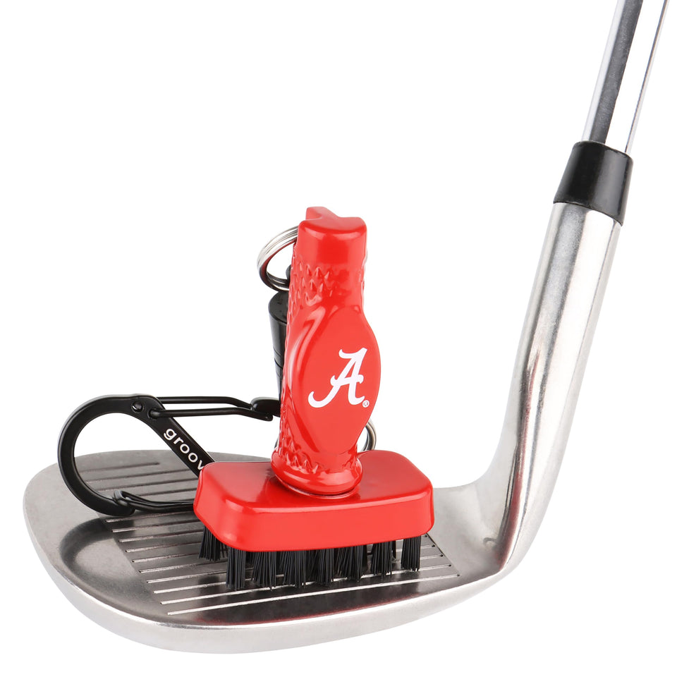 Grooveit miniG golf club cleaning brush in Alabama colors for quick on-course cleaning.