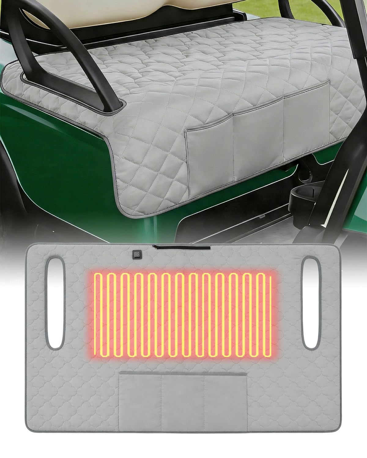 GRSVDF heated golf cart seat cover with dual heating pads for even warmth on rides.
