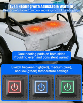 GRSVDF seat cover showing temperature settings for high, medium, and low comfort.