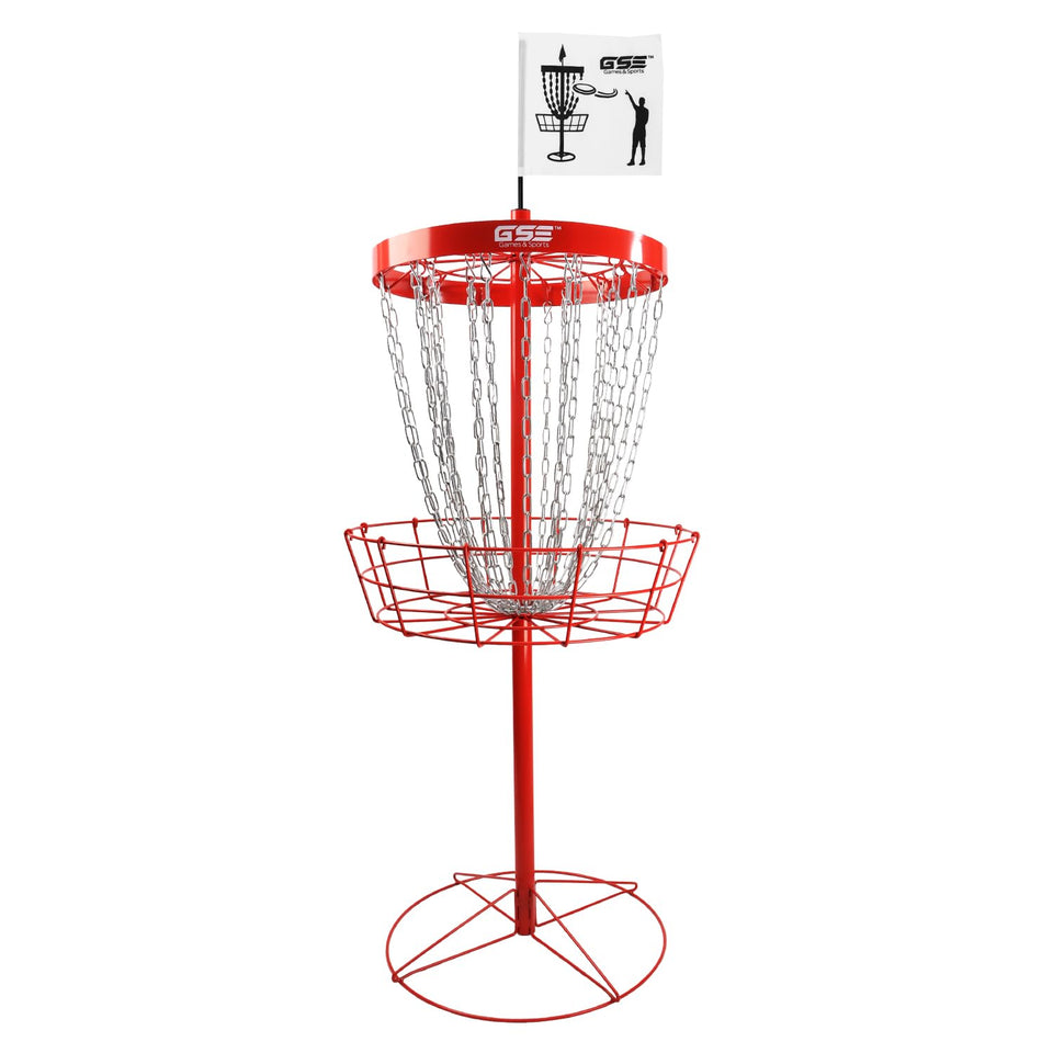 GSE Deluxe Protable Basket front view for outdoor practice with bright red target
