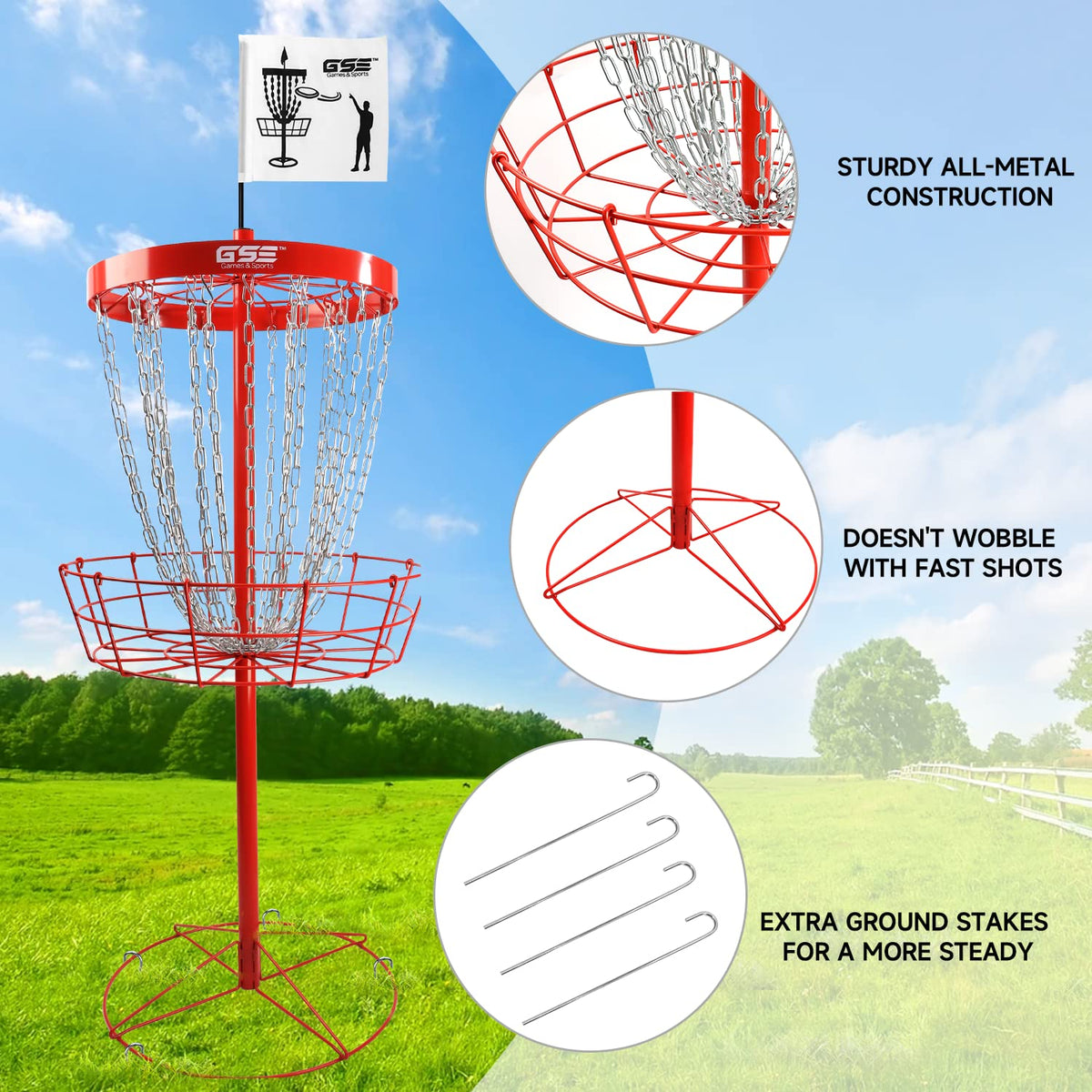 GSE Deluxe Protable Basket with ground stakes for sturdier setup