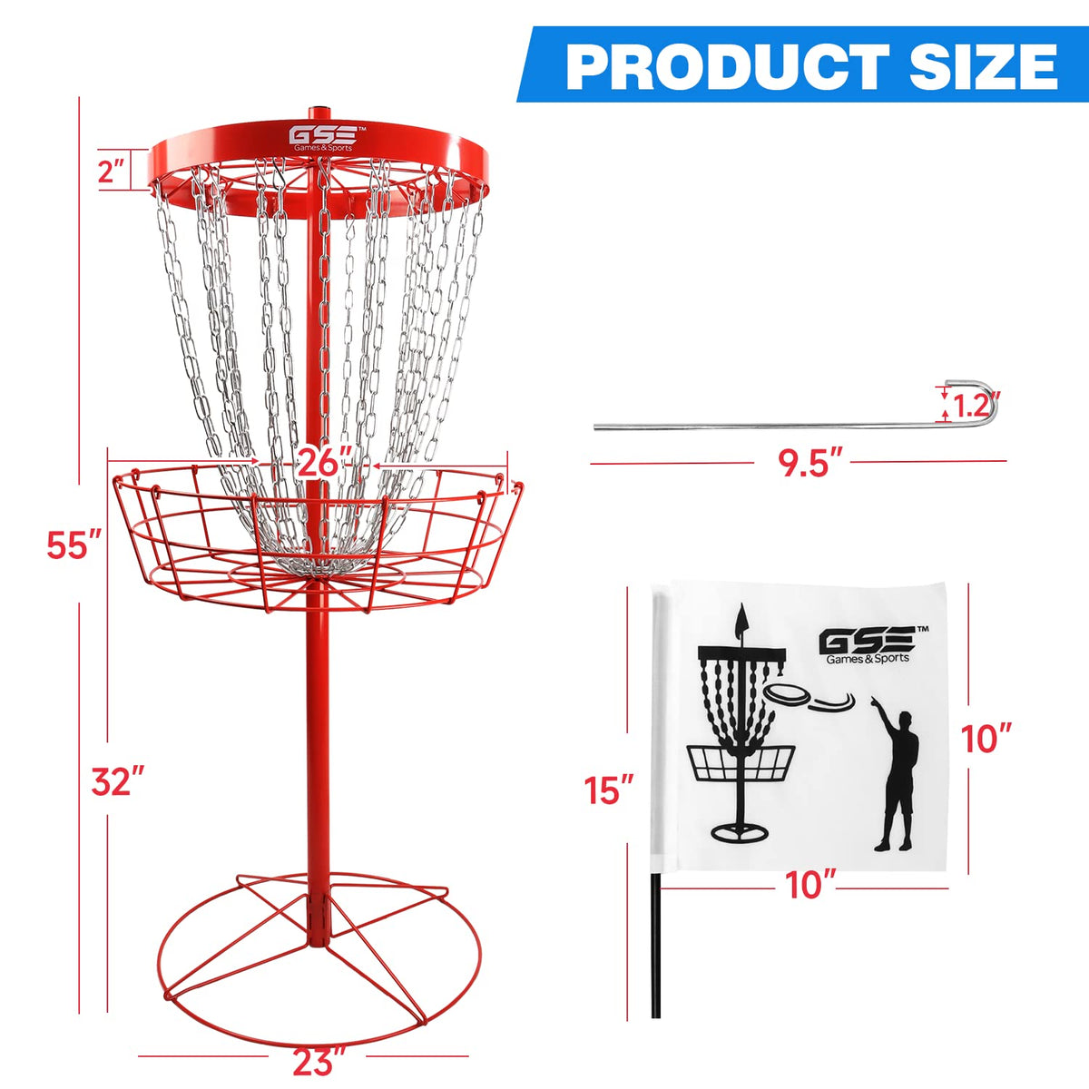 GSE Deluxe Protable Basket side view highlighting 24-chain catching power