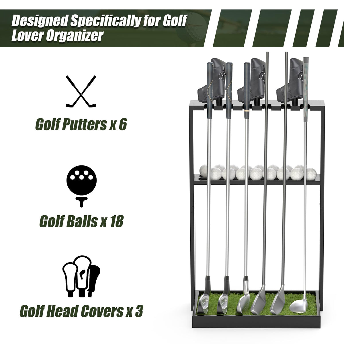 GUULIBERA six-club rack neatly stores gear for quick selection