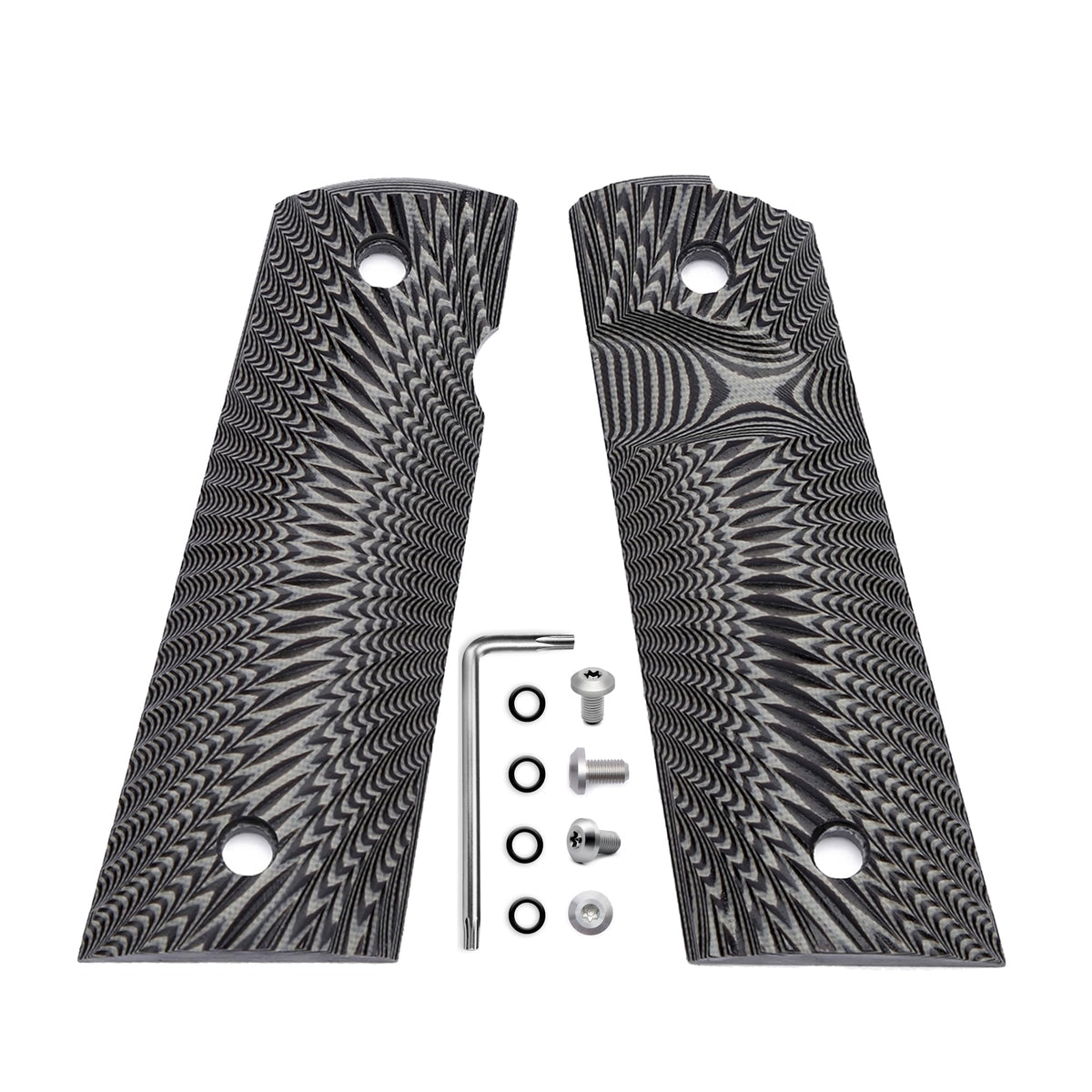 Guun G10 grips on full-size 1911 with sunburst texture for secure grip.