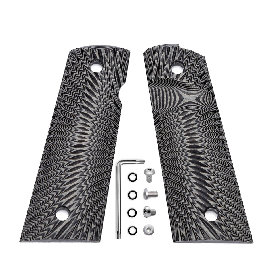 Guun G10 grips on full-size 1911 with sunburst texture for secure grip.