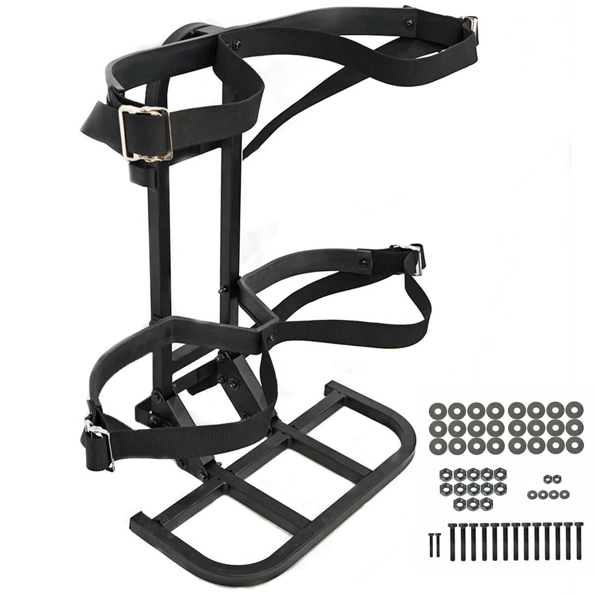 GXYWADY universal rear-seat bag holder keeping two golf bags secure behind the cart seat