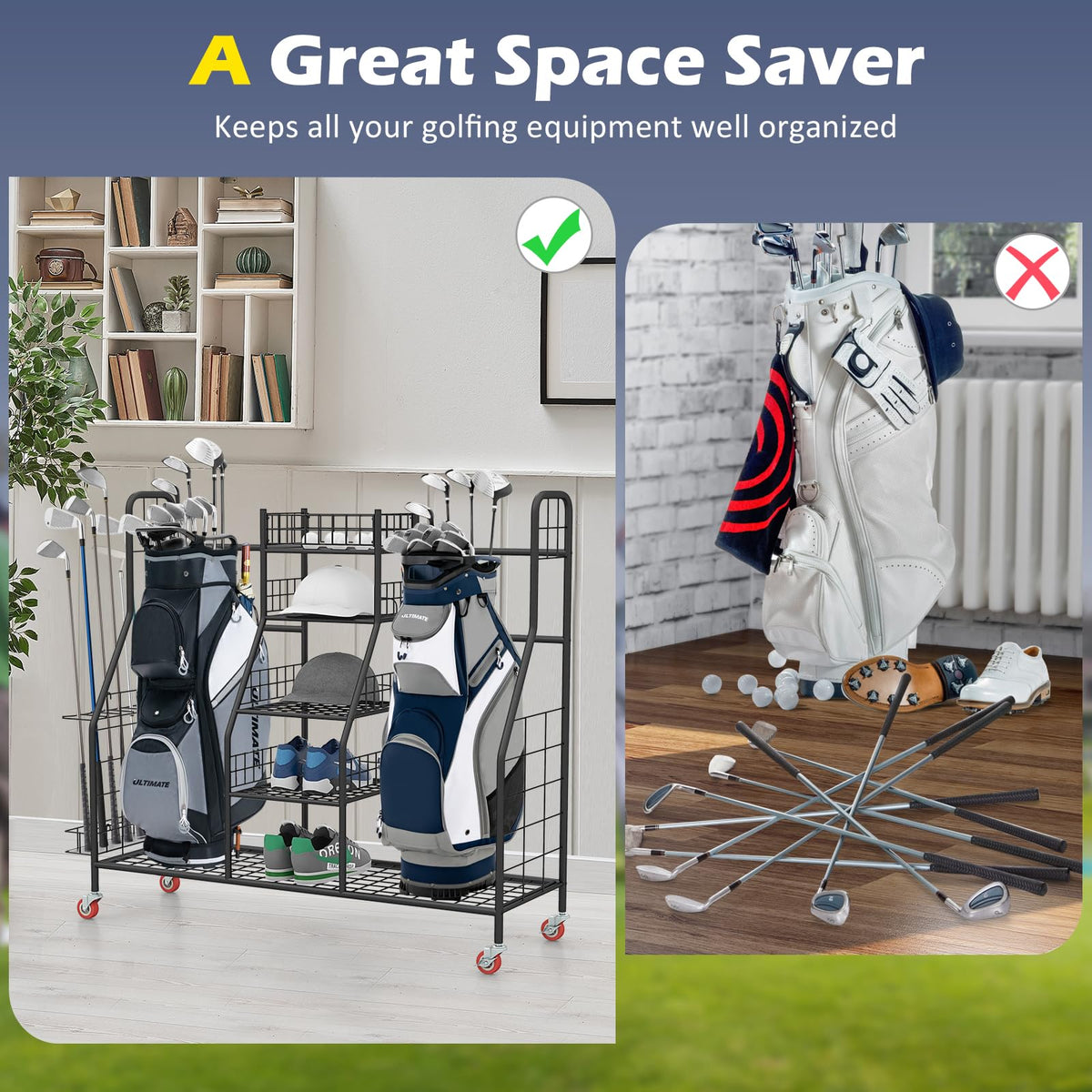 GYMAX golf bag organizer basket holding golf balls for ready rounds.