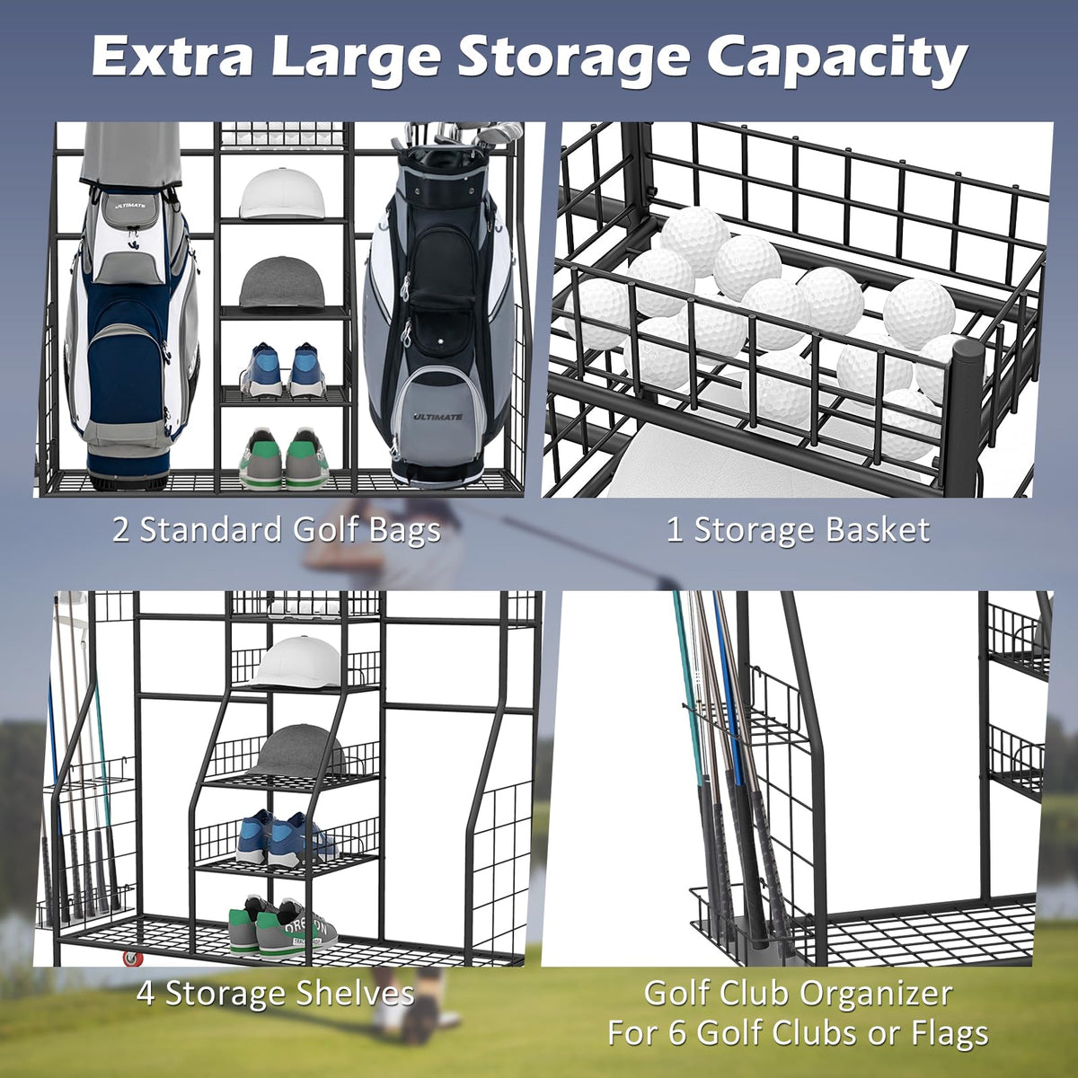 GYMAX golf bag organizer wheels in action demonstrating easy mobility in a garage.