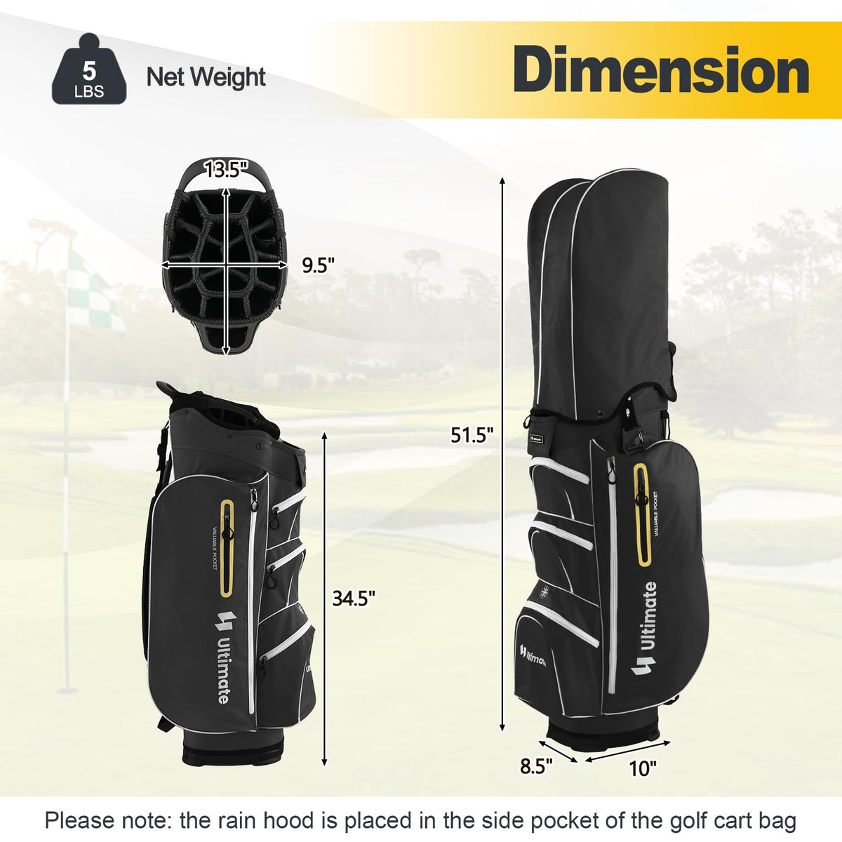 GYMAX golf cart bag non-slip base keeps it upright on any surface.