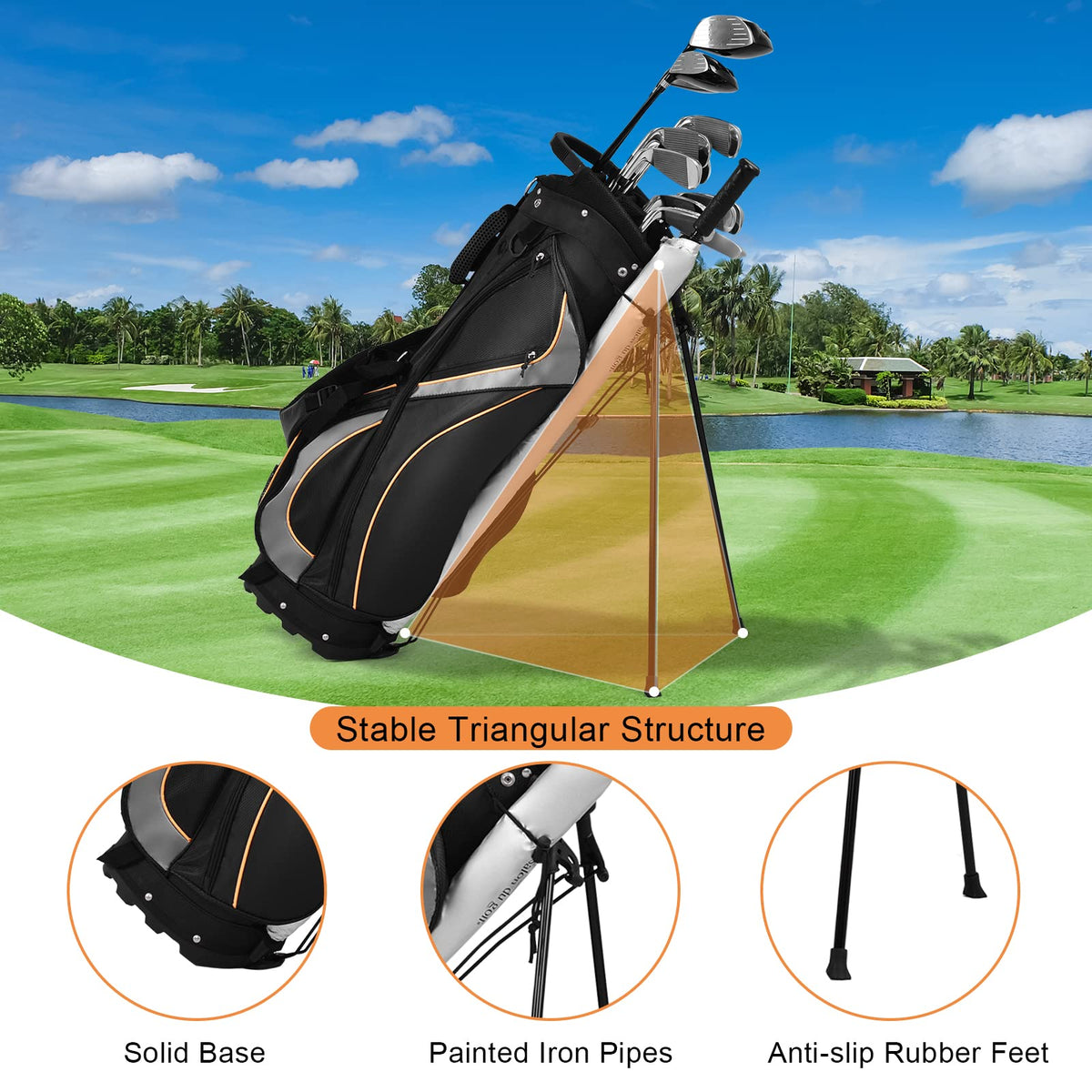 GYMAX Golf Stand Bag umbrella cord and towel ring keep accessories within reach.