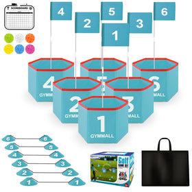 GYMMALL Golf Bucket Yard Game blue set assembled for backyard fun and quick setup.