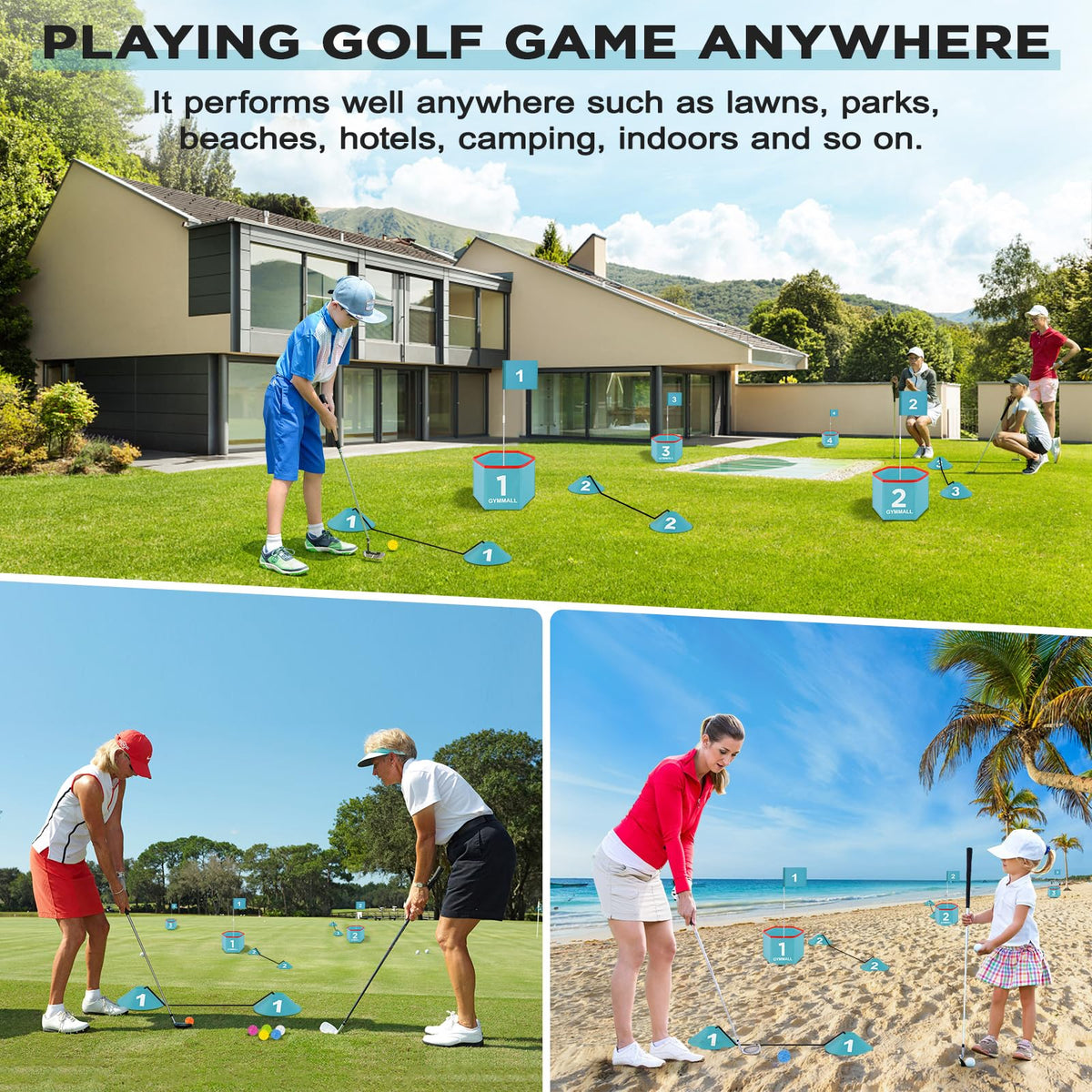 GYMMALL Flags and blue buckets create a colorful course