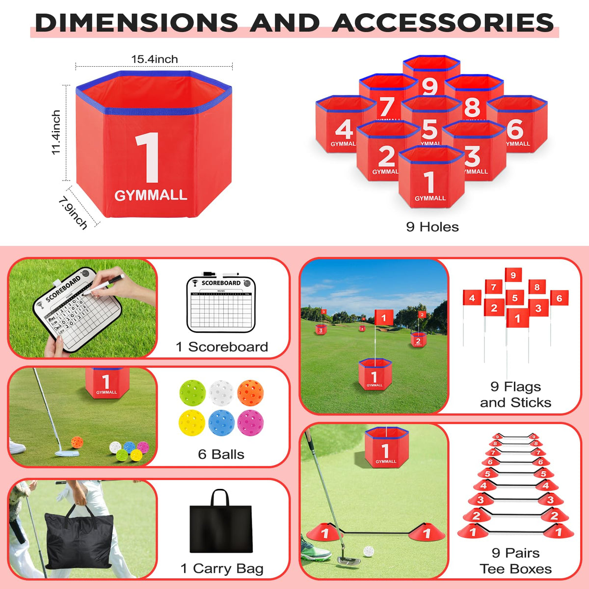 GYMMALL Golf Bucket Yard Game red flags and sticks mark the course clearly