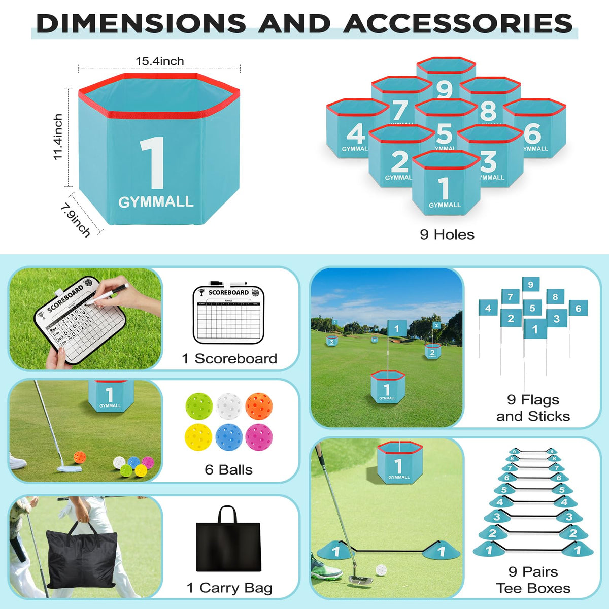 GYMMALL Golf Bucket Yard Game hexagonal frame stays stable during play