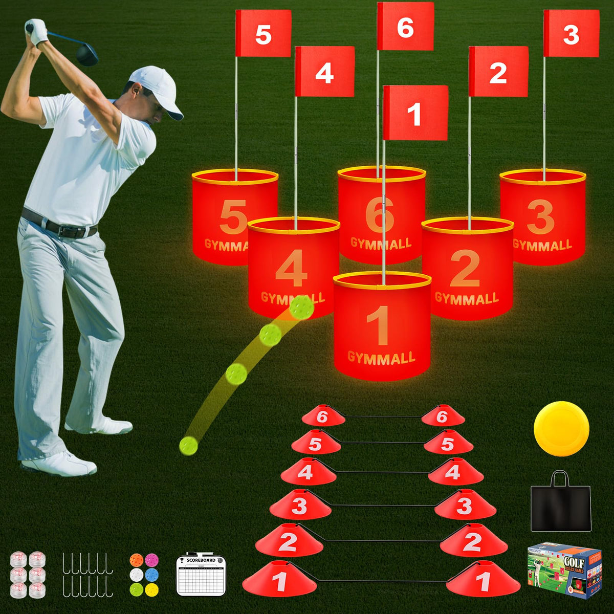GYMMALL Golf Yard Bucket Game 6-hole setup for backyard play.