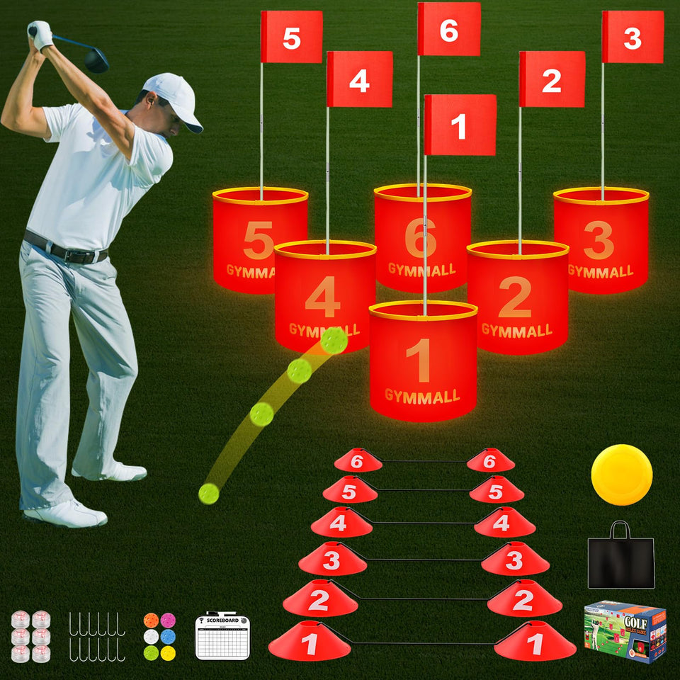 GYMMALL Golf Yard Bucket Game 6-hole setup for backyard play.