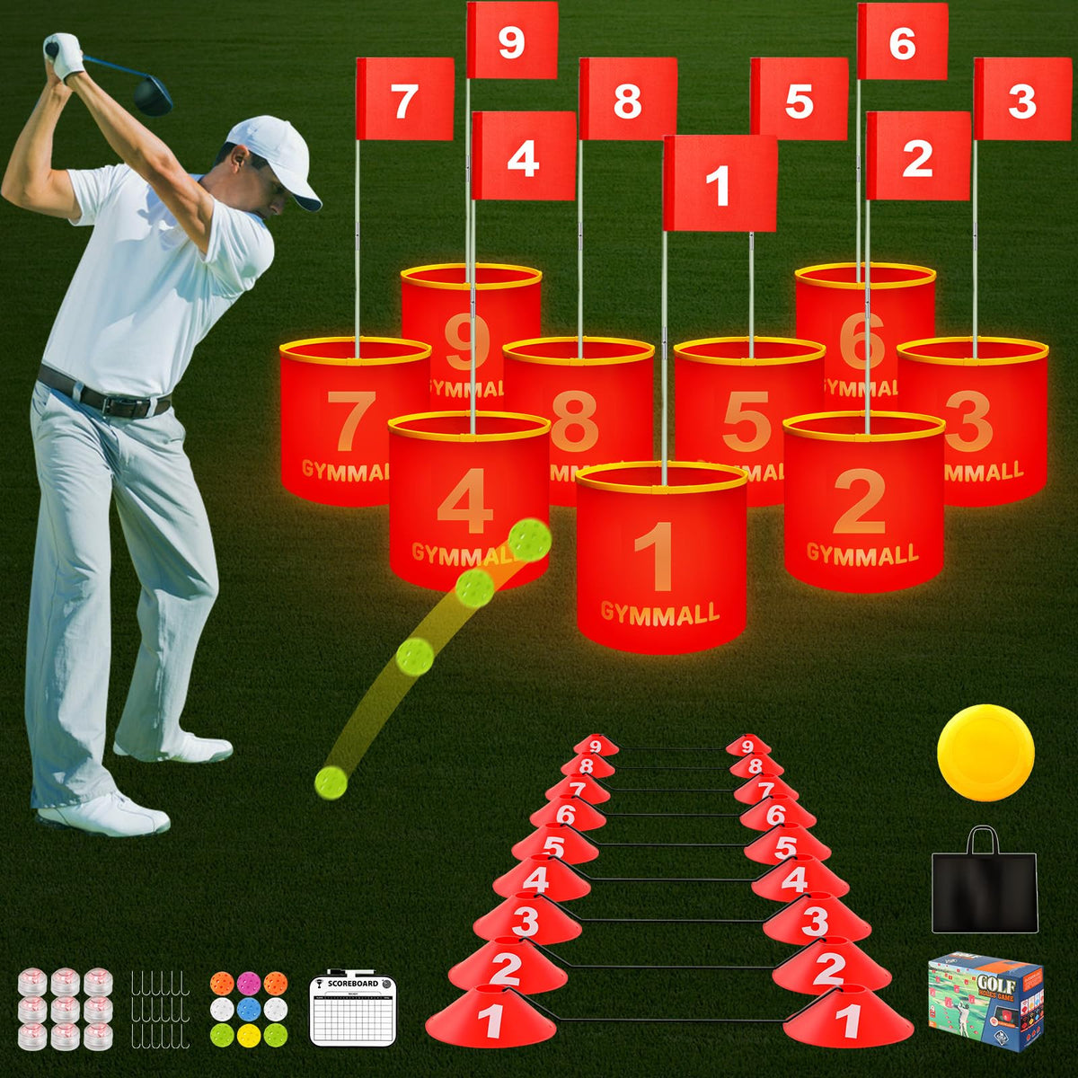 GYMMALL Golf Yard Bucket Game with LED lights for vibrant backyard play