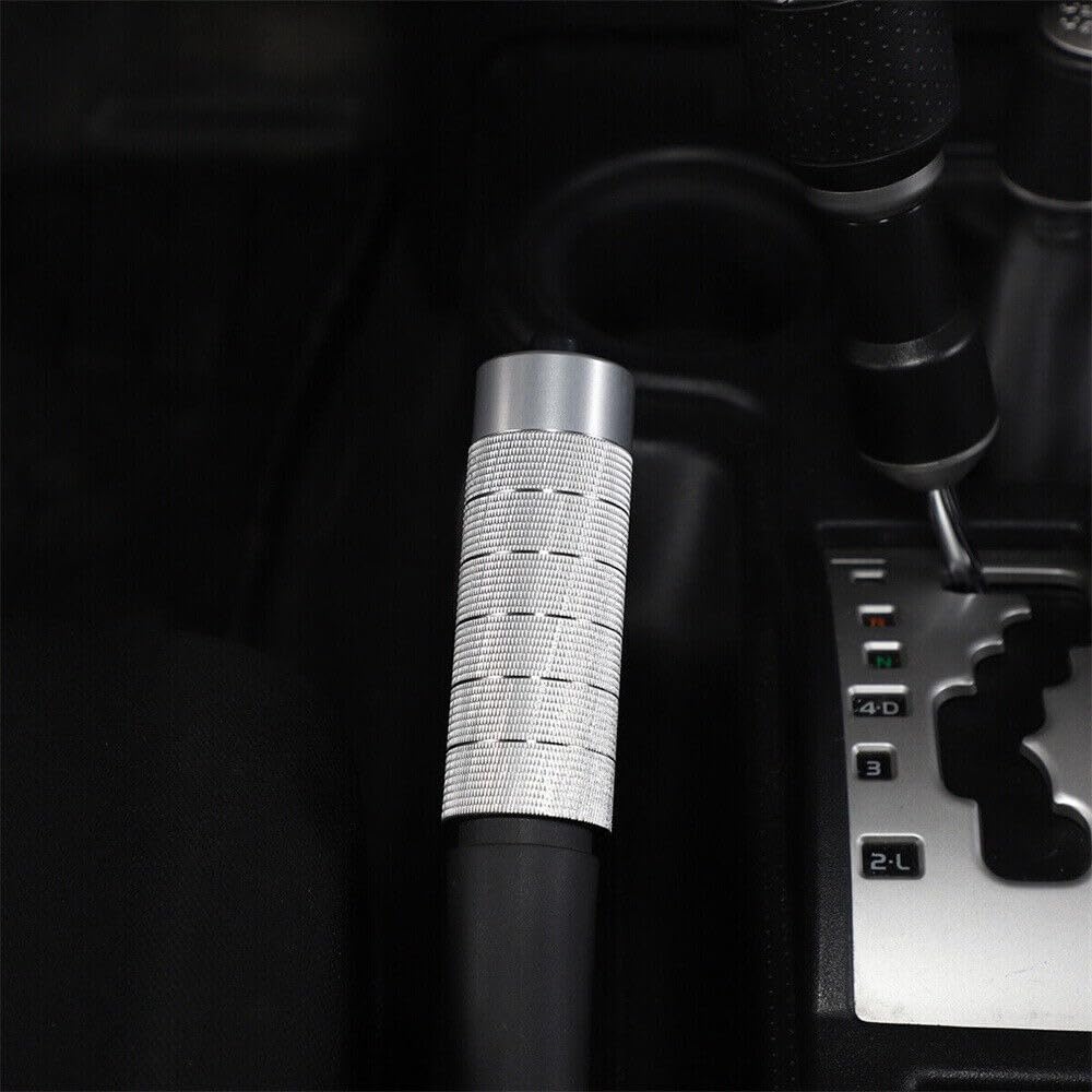HAGEZA handbrake sleeve in silver for Toyota FJ Cruiser interior, adds style and wear protection.