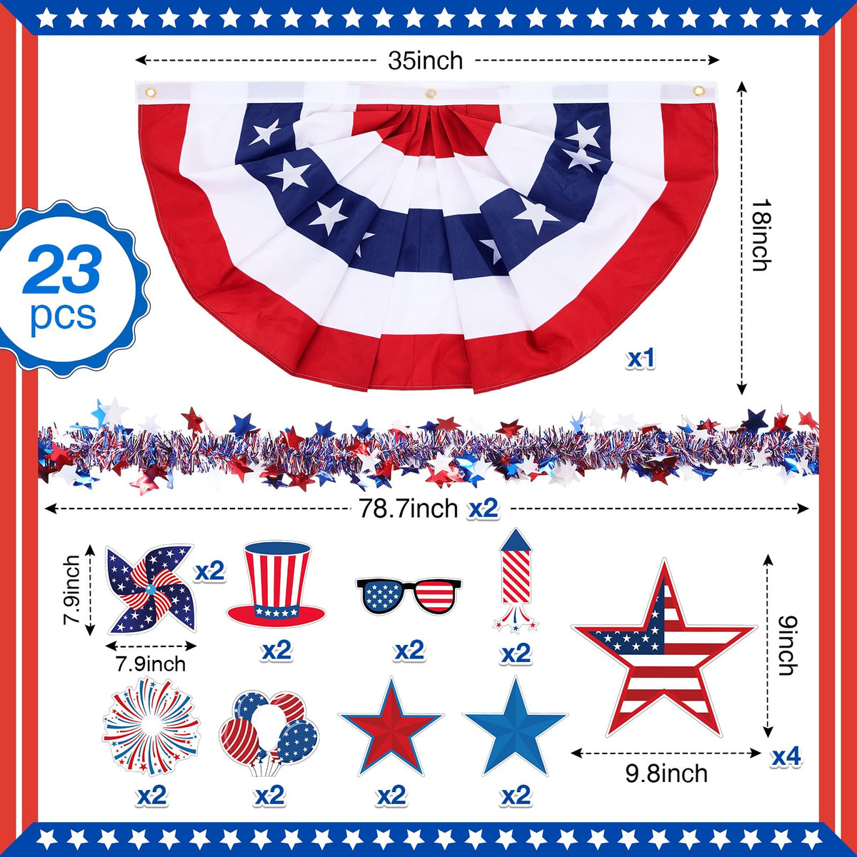 Hahafelt American pleated fan flag adds classic red white blue flair.