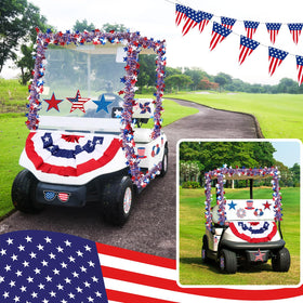 Hahafelt blue red white color garland enhances holiday ambiance.