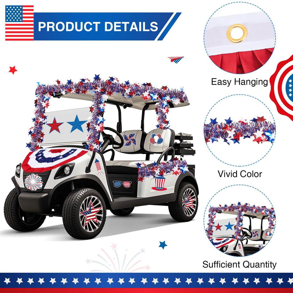 Hahafelt independence day stickers feature eight styles for customization.