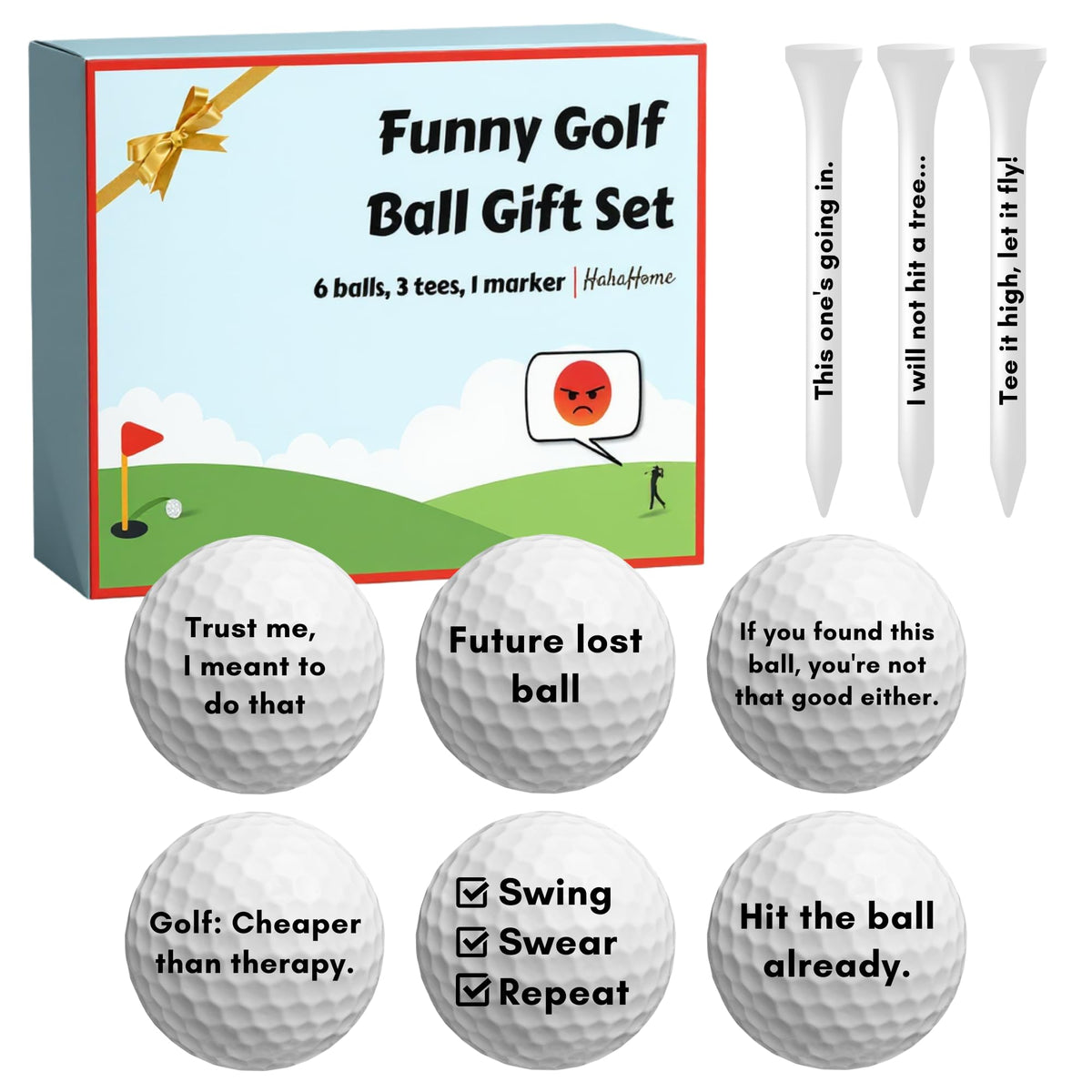 HahaHome funny golf balls with prints add humor on the course.