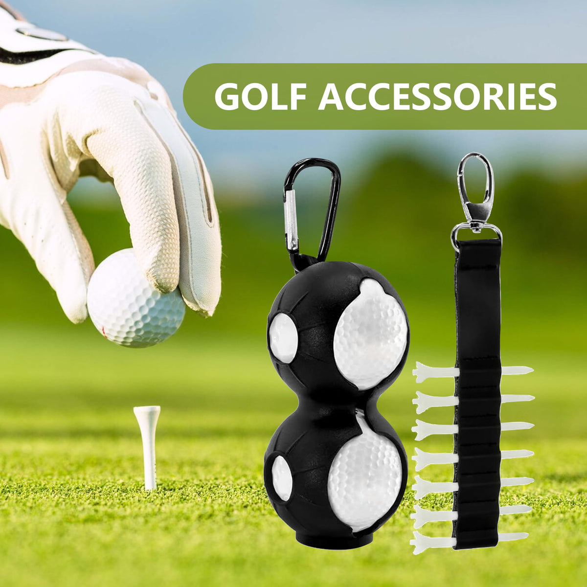Hairchens secure ball and tee holder keeps essentials organized.
