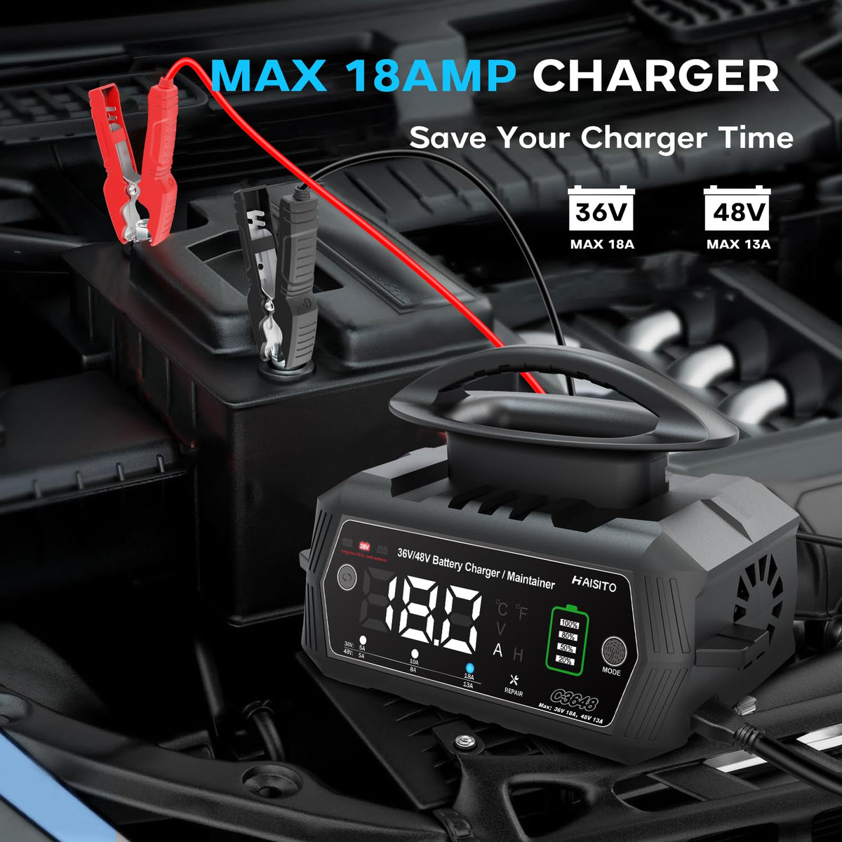 Haisito 3-pin round plug connection showing secure Club Car compatibility.