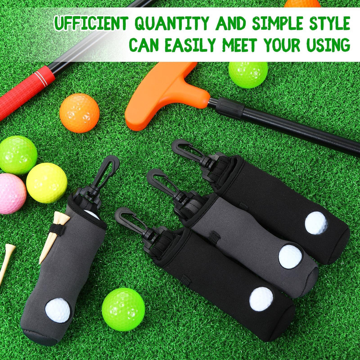 Halloscume golf ball holder attached to bag with clip for secure carry.