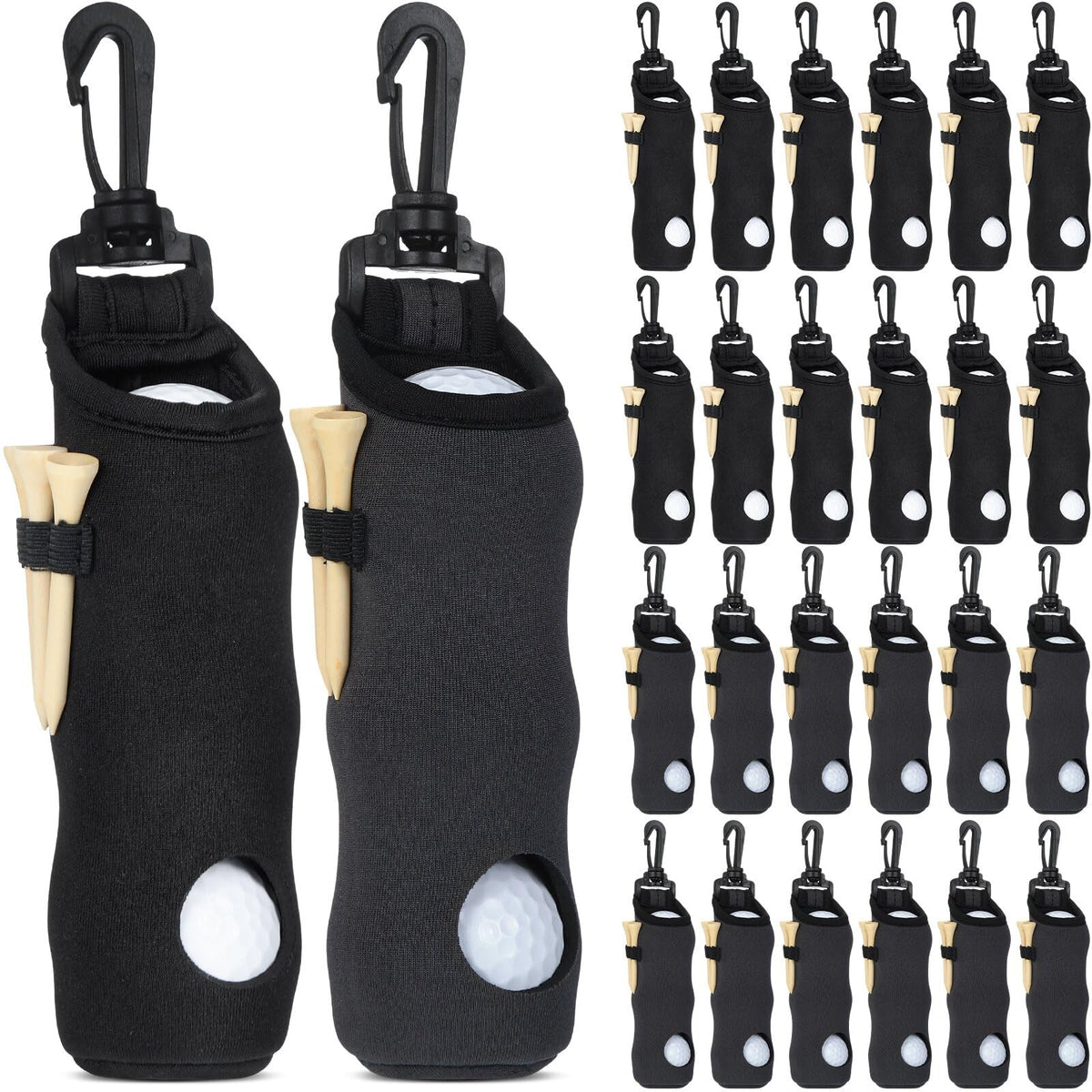 Halloscume golf ball holder pouch on belt clip for quick on-course access.