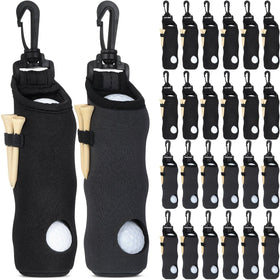 Halloscume golf ball holder pouch on belt clip for quick on-course access.